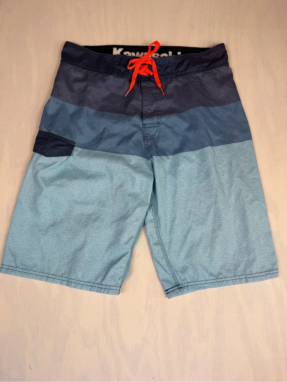Kawasaki Men's Colorblock Board Shorts Blue with Orange Drawstring Size: Medium